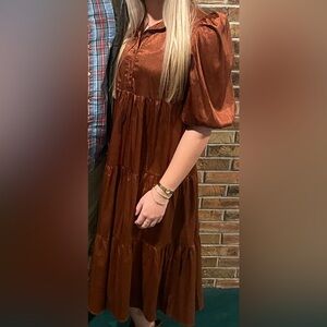 Brown Shimmer Midi Dress